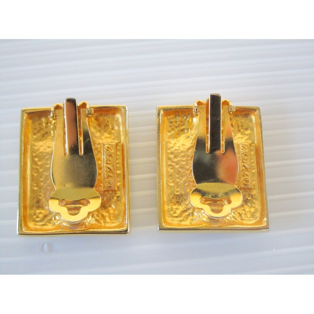 Alexis Kirk Vintage Gold Tone & Black Vintage Clip On Earrings Statement - Picture 3 of 5